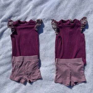 Kate Quinn Purple and Pink Hollyhock Ruffle Sleeve Twin Matching Set
